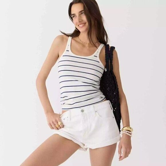 J. Crew Scoopneck Tank Top Striped Organic Slub Cotton Medium NWT - Picture 1 of 6